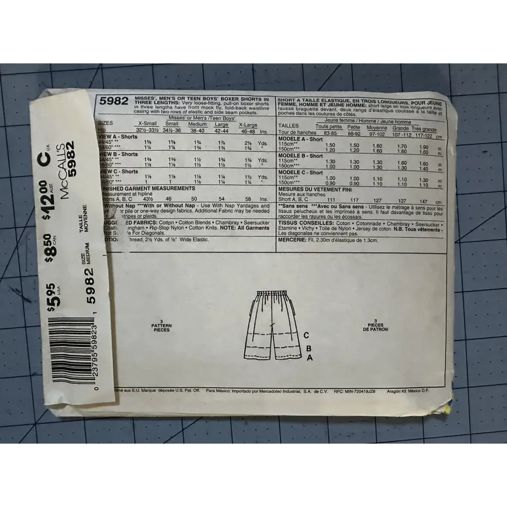UNCUT McCall's 5982 Unisex Shorts Size 38 - 40 sewing pattern FF